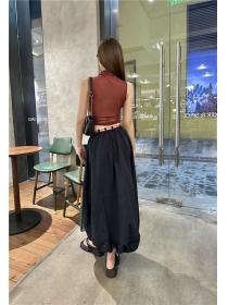 Fashion Short printed T-shirt + drawstring waist design hemline skirt