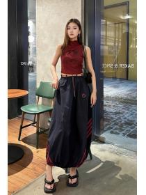 Fashion Short printed T-shirt + drawstring waist design hemline skirt