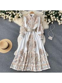 Vintage style Polo collar Printed Slim dress for women