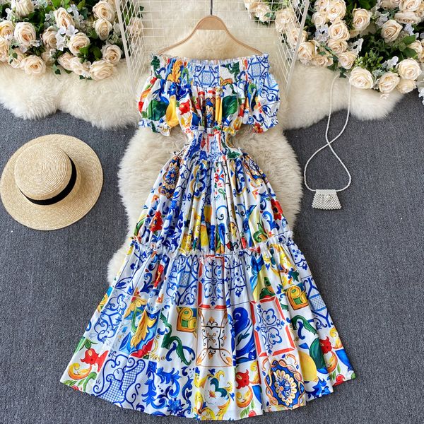 Vintage style Ins Off shoulder Puff sleeve Dress for women