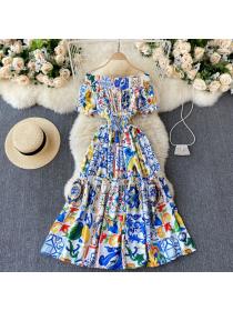 Vintage style Ins Off shoulder Puff sleeve Dress for women