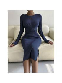 European style Solid color Slim Matching dress 