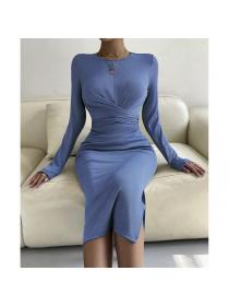 European style Solid color Slim Matching dress 