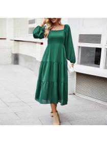 European style Fashion Solid color Elegant Long dress 