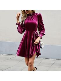 European style Fashion casual Elegant Velvet dress 