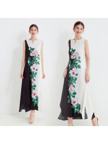 European style Summer fashion Printed Long Vest dress 