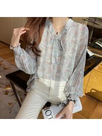 Korean style V collar Long sleeve Chiffon Blouse 