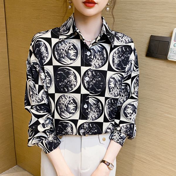 Korean style Retro Fashion Polo collar Long sleeve blouse