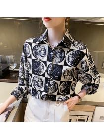 Korean style Retro Fashion Polo collar Long sleeve blouse 