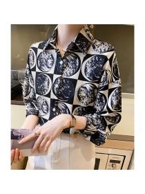 Korean style Retro Fashion Polo collar Long sleeve blouse 