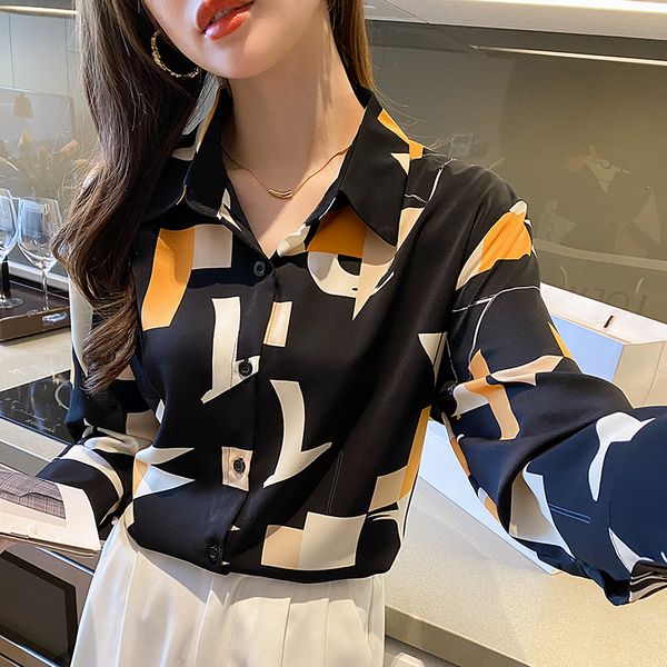 Korean style Retro Fashion Polo collar Loose Chiffon blouse
