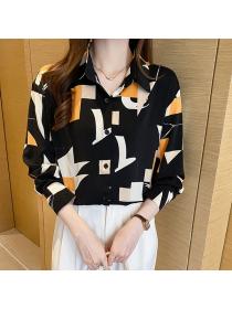 Korean style Retro Fashion Polo collar Loose Chiffon blouse 