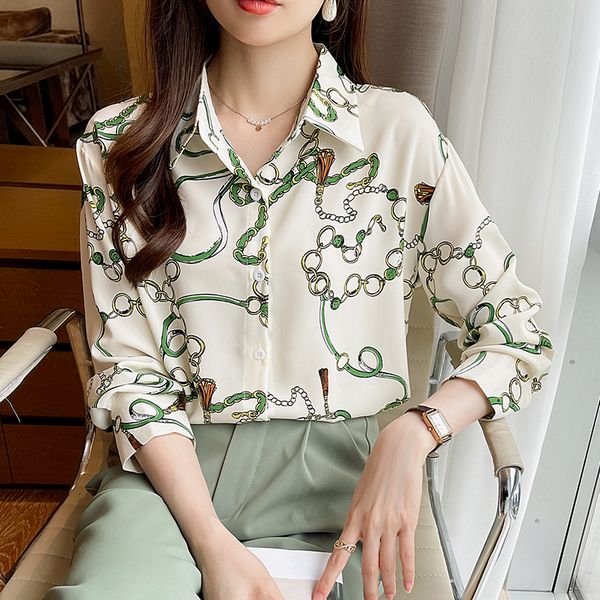 Korean style Retro Fashion Chain printed Long sleeve blouse