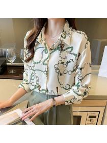 Korean style Retro Fashion Chain printed Long sleeve blouse 