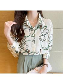 Korean style Retro Fashion Chain printed Long sleeve blouse 