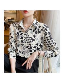 Korean style Fashion Printed Chiffon Long sleeve Blouse 