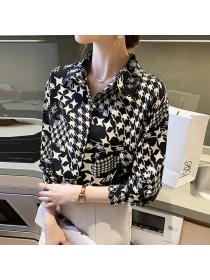 Korean style Fashion Printed Chiffon Long sleeve Blouse 