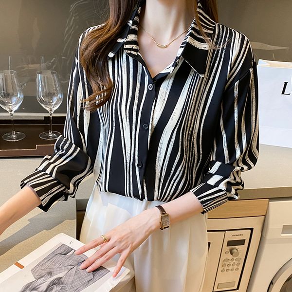 Korean style Fashion Stripe Matching White Blouse for women