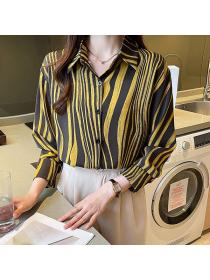 Korean style Fashion Stripe Matching White Blouse for women 