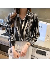 Korean style Fashion Stripe Matching White Blouse for women 