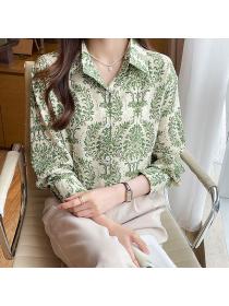 Korean style Fashion Polo collar Long sleeve Blouse for women