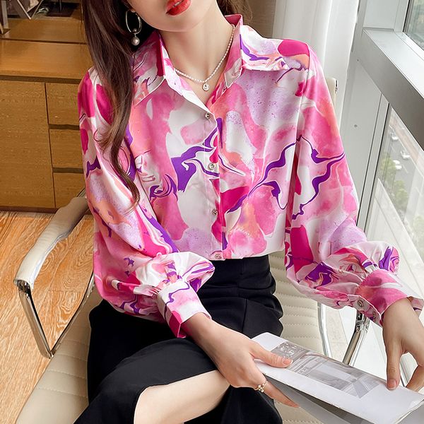 Korean style Pink Printed Loose Blouse