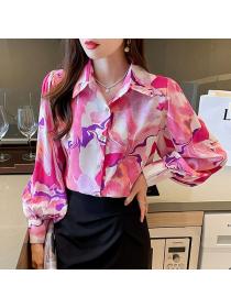 Korean style Pink Printed Loose Blouse 