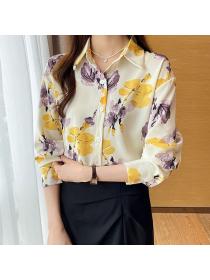 Korean style Floral Fashion Long sleeve blouse 