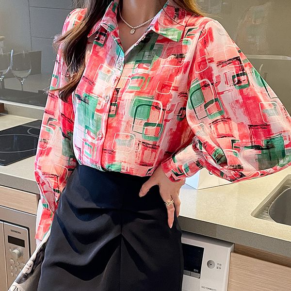 Korean style Loose Printed Long sleeve blouse