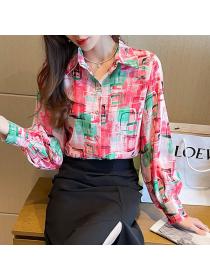 Korean style Loose Printed Long sleeve blouse 