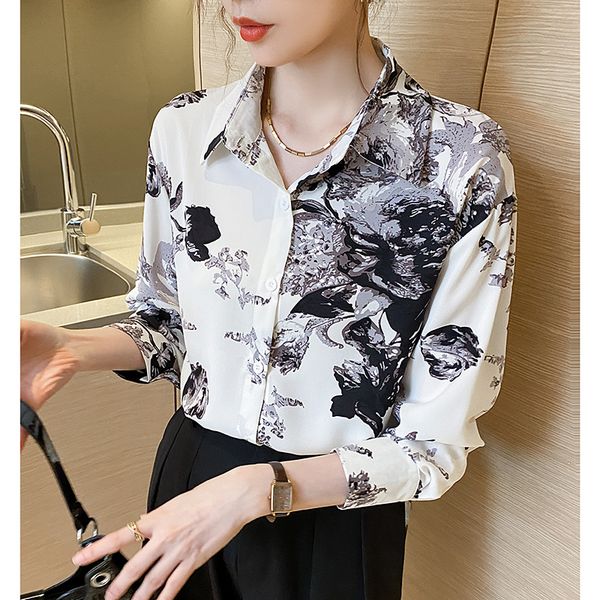 Korean style Fashion Polo collar Long sleeve blouse