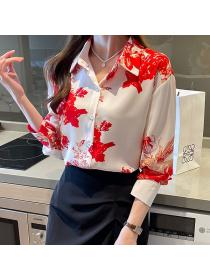 Korean style Fashion Polo collar Long sleeve blouse 