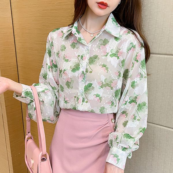 Korean style Fashion Floral Long sleeve blouse