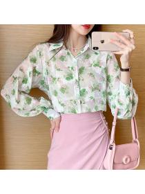 Korean style Fashion Floral Long sleeve blouse 