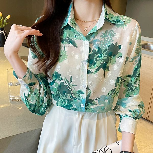 Korean style Retro Printed Fashion Long sleeve blouse for women