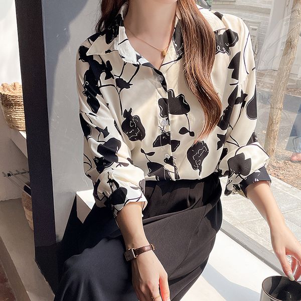 Korean style Retro fashion Loose Rose Printed blouse