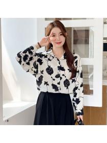 Korean style Retro fashion Loose Rose Printed blouse 