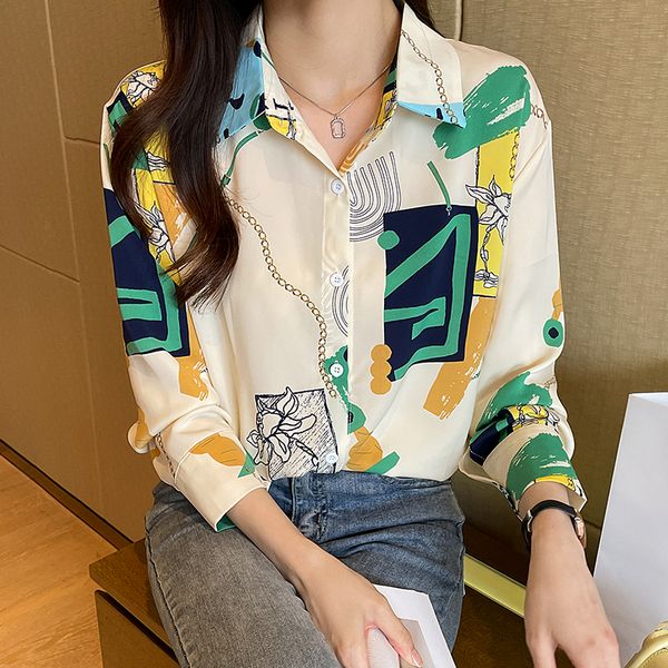 Korean style Retro fashion Polo collar Long sleeve blouse
