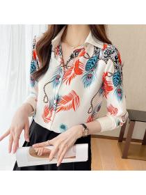 Korean style Elegant Fashion Printed Long sleeve blouse 