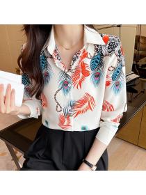 Korean style Elegant Fashion Printed Long sleeve blouse 