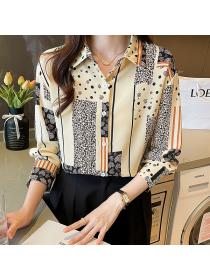 Korean style Retro Fashion Printed Long sleeve blouse 