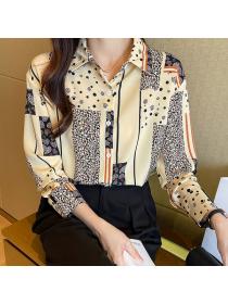 Korean style Retro Fashion Printed Long sleeve blouse 