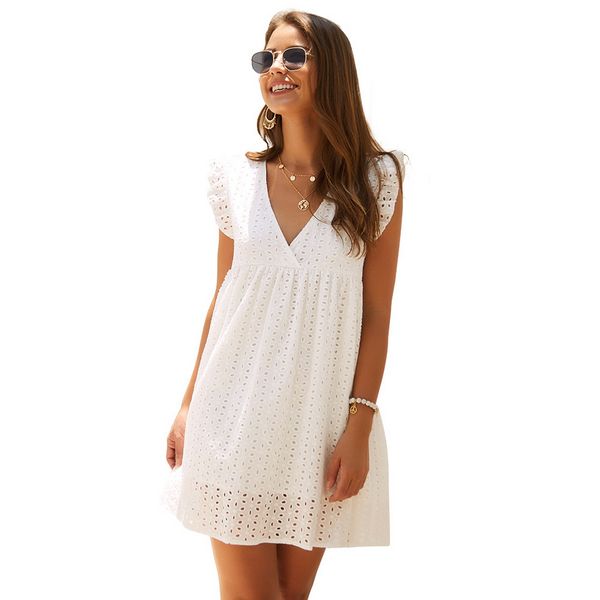 European style Summer V collar Lace Short sleeve dress
