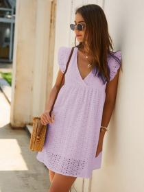 European style Summer V collar Lace Short sleeve dress 