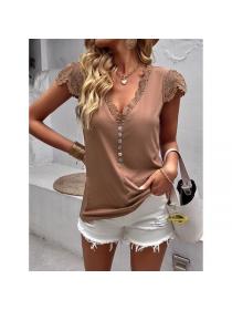 European style Summer Fashion V collar Knitted top