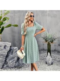 European style Summer Solid color Elegant short sleeve dress 