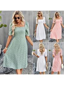 European style Summer Solid color Elegant short sleeve dress 