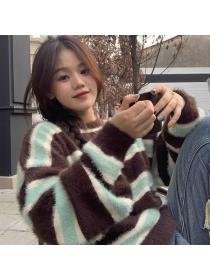Korean style Chic Winter warm Stripe Pullovers