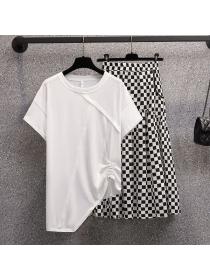 Fashion style Plus size Matching top+Checkerboard skirt