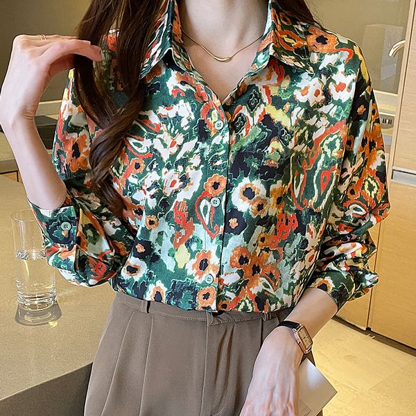Korean style Retro Printed Matching Long sleeve blouse